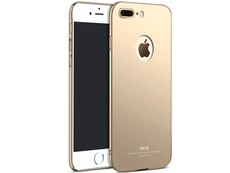Etui MSVII Thin Case iPhone 7 Plus z wycięciem złote + szkło - Złoty