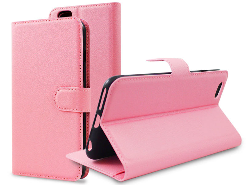 Etui portfel guma do Apple iPhone 6/6S Plus Różowe + Szkło 9H - Różowy