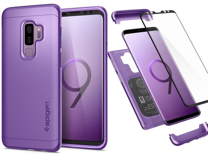 Etui Spigen Thin Fit 360 + szkło Galaxy S9 Plus Lilac Purple - Fioletowy