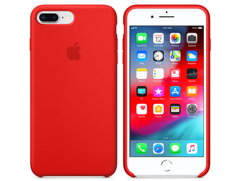 Etui Apple silicone case iPhone 7/8 Plus MQH12ZM/A Red + Szkło - Czerwony