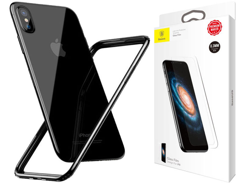 Etui Baseus bumper slim case iPhone X Czarne +Szkło Baseus 0.3