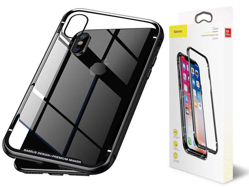 Etui Baseus magnetic case szklane do iPhone X/Xs + Szkło Alogy