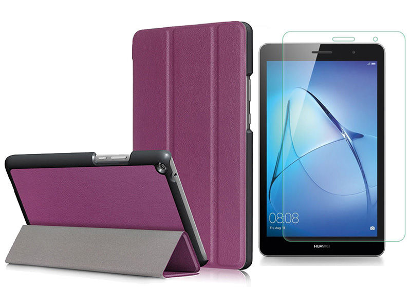 Etui Book Cover Huawei MediaPad T3 8.0 Fioletowe + Szkło - Fioletowy