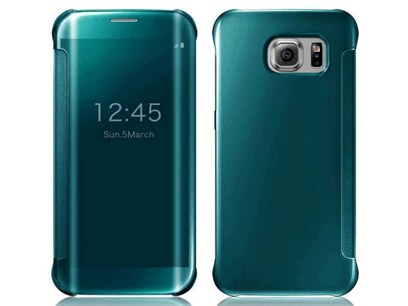 Etui Clear View Cover Samsung Galaxy S7 Edge Zielone + Szkło - Zielony