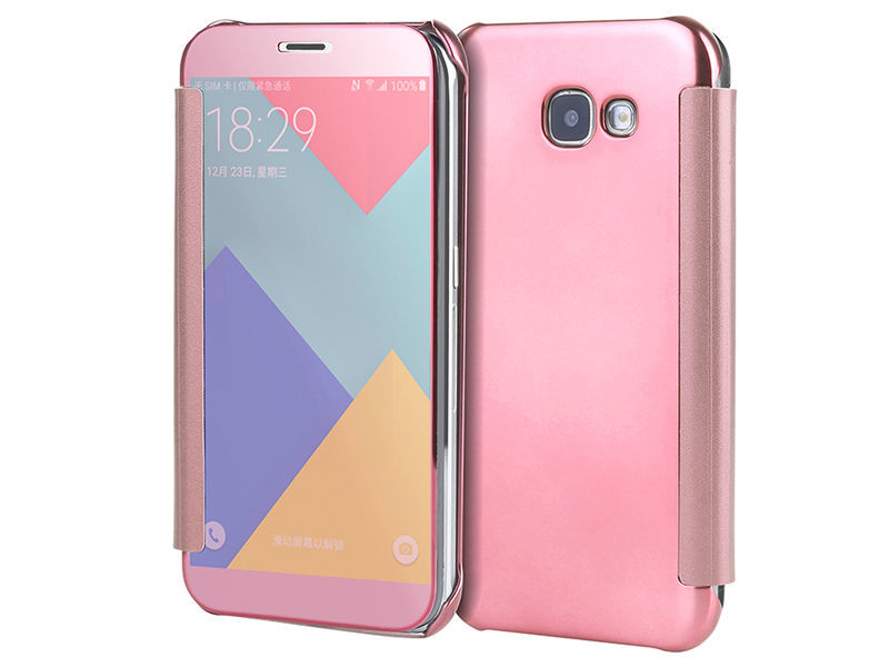 Etui clear view Samsung Galaxy A5 2017 różowe + szkło - Różowy