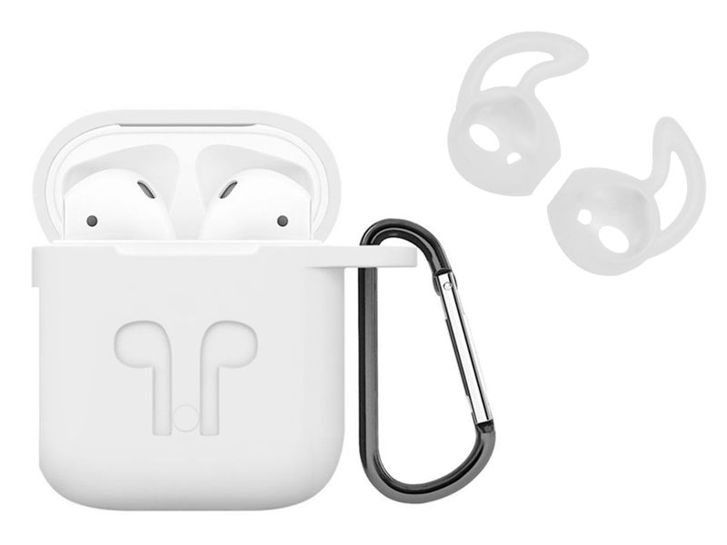 Etui do Apple AirPods silikonowe białe + nakładki earhooks