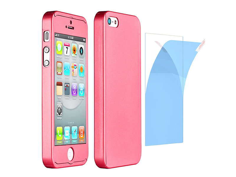 Etui full case 360º iPhone 5/5S/SE Różowe +Szkło hartowane - Różowy