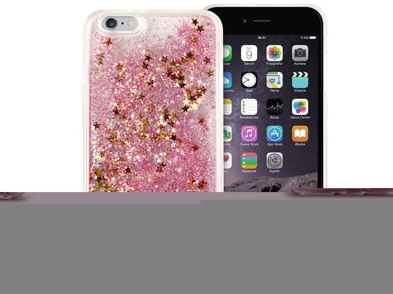 Etui liquid glitter Apple iPhone 6/6S Plus brokat różowy + Szkło 9h