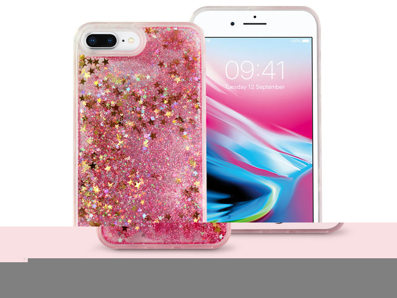 Etui liquid glitter Apple iPhone 7/8 Plus brokat różowy +Szkło