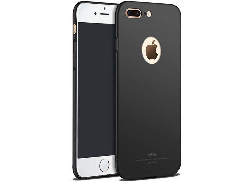 Etui MSVII Thin Case iPhone 7 Plus z wycięciem czarne + Szkło - Czarny