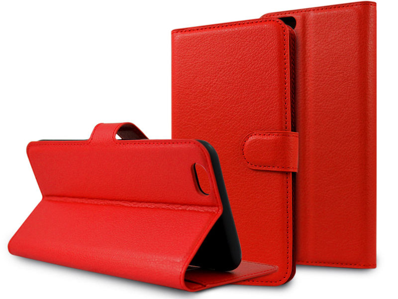 Etui portfel guma do Apple iPhone 6/6S Plus Czerwone + Szkło - Czerwony