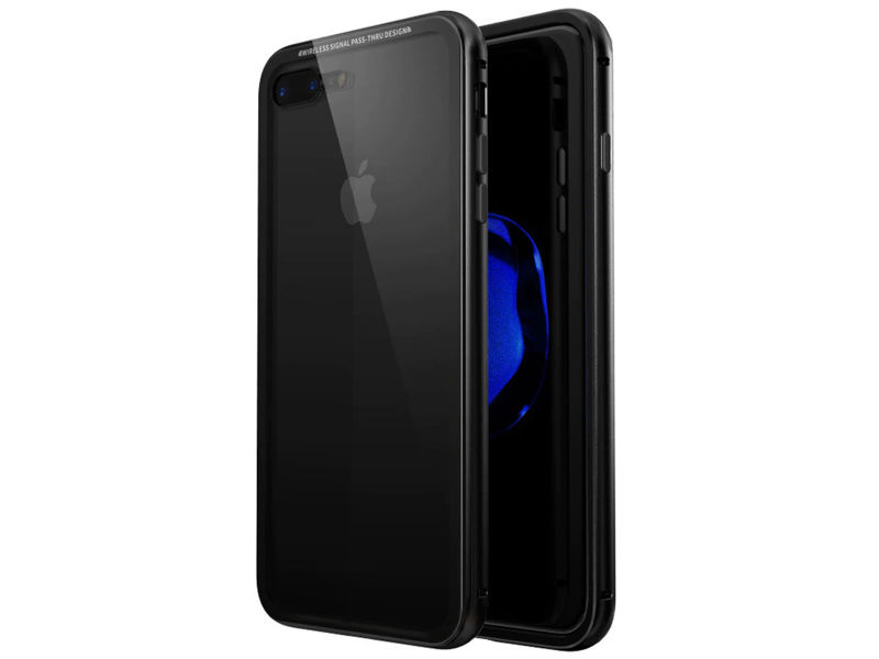 Szklane etui Luphie magnetic case iPhone 7/8 Plus Czarne + Szkło - Czarny