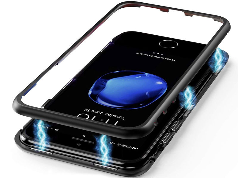 Szklane etui Luphie magnetic case iPhone 7/8 Plus Czarne - Czarny